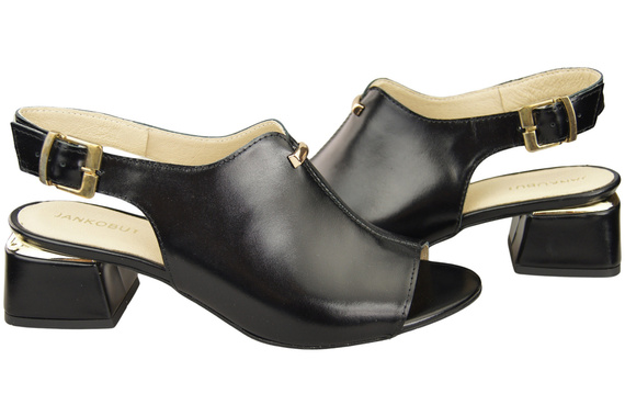 Dámská obuv Sandály černé lesklé zlaté přezky Přírodní kůže 198 ElitaBut