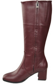 Pohodlné dámské boty Maroon Low Heel Natural Leather 212 ElitaBut