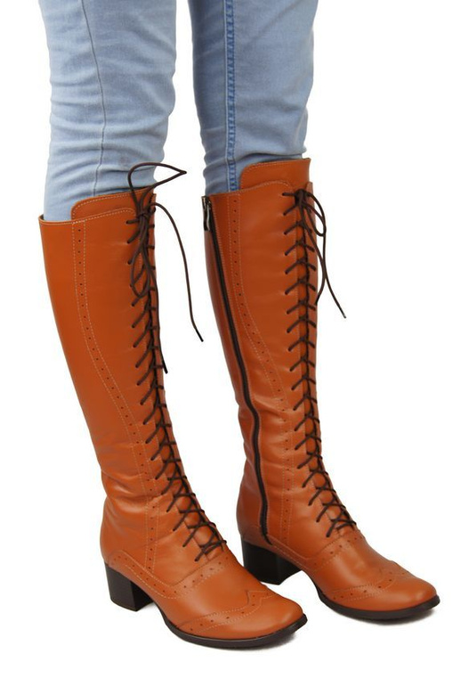 Dámská obuv Červené šněrovací kozačky z přírodní kůže 595 ElitaBut