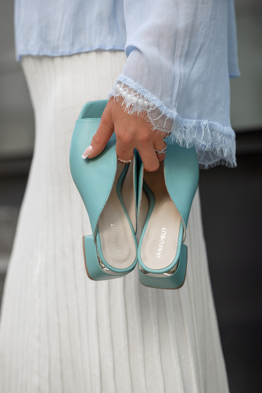 Dámské žabky na podpatku Tyrkysová přírodní kůže 210 ElitaBut