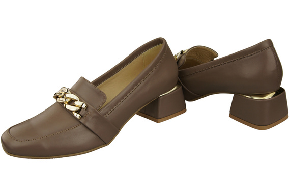 Dámská obuv Cappuccino Dark with Embellished Chain Dámské mokasíny Přírodní kůže 193 ElitaBut