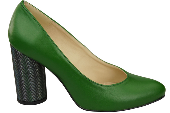 Dámská obuv Dámská zelená kůže Kožená barva Zdobený podpatek 194 ElitaBut