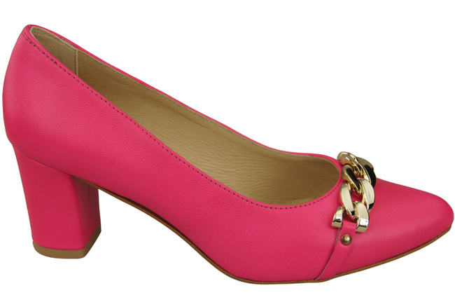 Klasické dámské boty Neon Pink Natural Leather pumps with Gold Ornamental Chain 200 ElitaBut