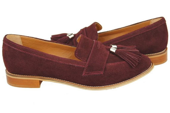 Dámská obuv Mokasyny Přírodní kůže Velour Maroon 134 ElitaBut