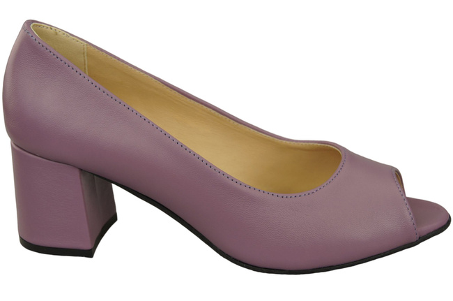 Obuwie Damskie Czółenka PEEP TOE Fioletowe Skóra naturalna z Powleczonym Obcasem 192 ElitaBut