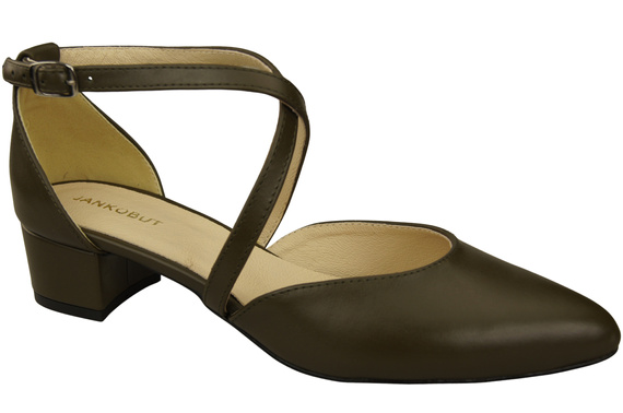 Dámské Sandály Kožené Olive s Pásky na Nízkém Podpatku 223 ElitaBut