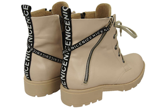 Obuv Kozačky Cappuccino Světlé dámské s nápisem NICE Přírodní kůže 173 S ElitaBut