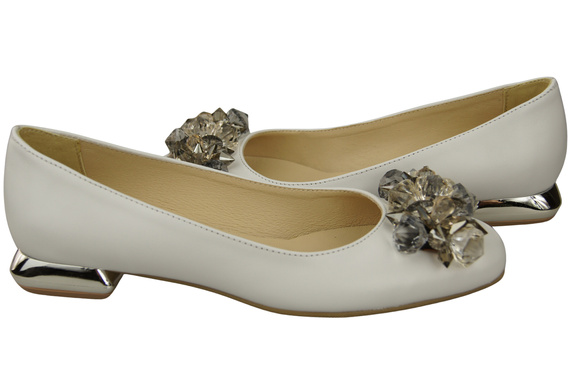 Dámské bílé lodičky s krystaly z přírodní kůže 216 ElitaBut