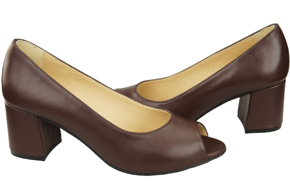 Dámská obuv PEEP TOE Chocolate pumps Přírodní kůže s potaženým podpatkem 192 ElitaBut