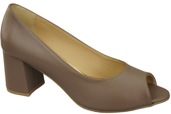 Dámská obuv PEEP TOE Cappuccino Dark Natural Leather with Coated Heel 192 ElitaBut