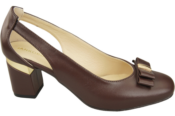 Boty Dámské čokoládové lodičky z přírodní kůže s ozdobným podpatkem 199 ElitaBut