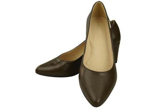 Klasické hladké boty Dámské olivové kožené lodičky 213 ElitaBut