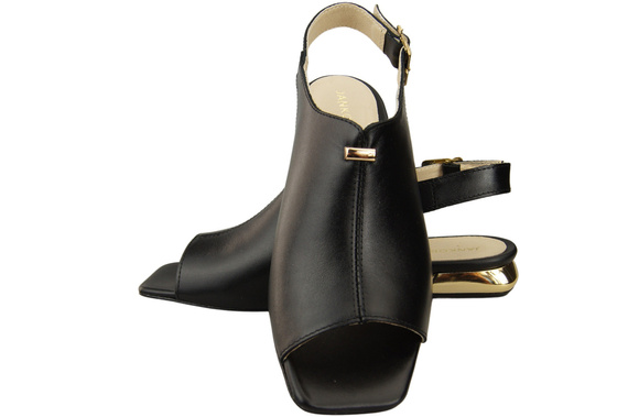 Pohodlná dámská obuv Sandály černé s plochým zlatým podpatkem Přírodní kůže 207 ElitaBut