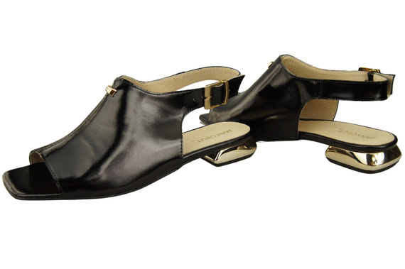 Pohodlná dámská obuv Sandály černé lesklé ploché zlatý podpatek přírodní kůže 207 ElitaBut