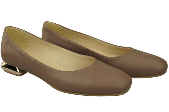 Ploché dámské boty Obuv Cappuccino Tmavý ozdobný podpatek Přírodní kůže 209 ElitaBut