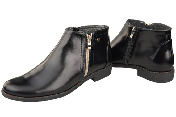 Jarní dámská obuv Přírodní kožené boty Černé lesklé 872 ElitaBut