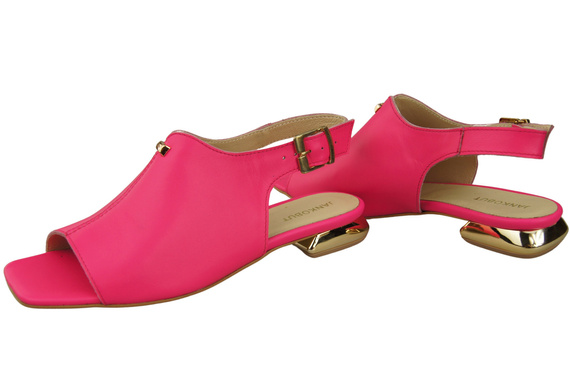 Pohodlné dámské sandály Neon Pink Flat Gold Heel Natural Leather 207 ElitaBut