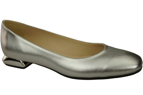 Plochá dámská obuv Stříbrný ozdobný podpatek Přírodní kůže 209 ElitaBut