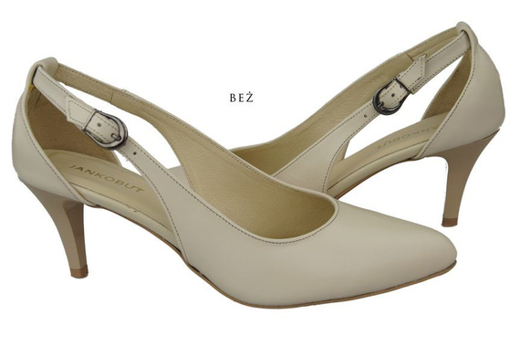 Dámské sandály na podpatku z přírodní kůže béžové 973 ElitaBut