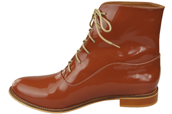 Dámské kozačky hnědé lakované jaro/podzim z přírodní kůže 155 L ElitaBut