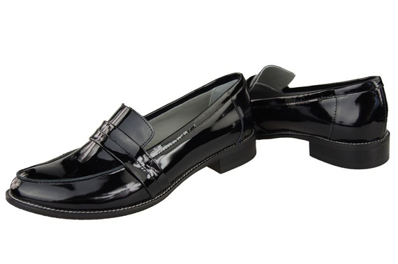 Obuv Dámské mokasíny z přírodní kůže Černý lak 139 ElitaBut