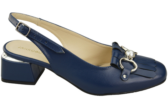 Dámská obuv Navy Blue Sandals Embellished with Fringed Natural Leather 208 ElitaBut