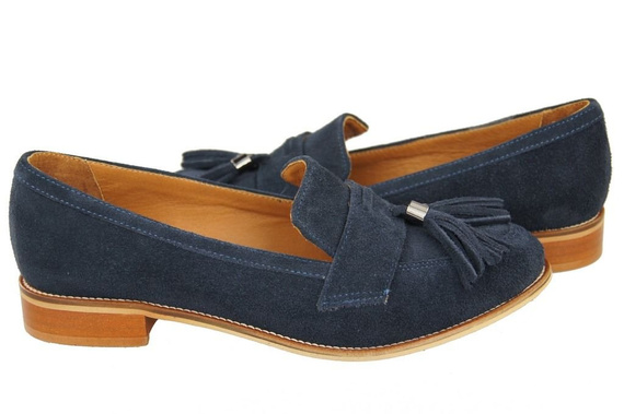 Dámská obuv Mokasyny Přírodní kůže Velour Navy Blue 134 ElitaBut