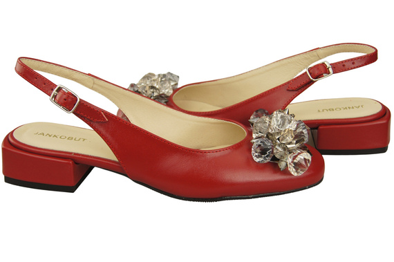 Dámská obuv Červené sandály s krystaly Přírodní kůže 215 ElitaBut