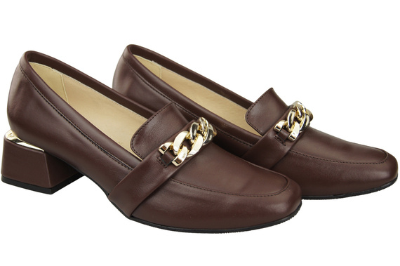 Dámské boty Chocolate s ozdobným řetízkem Dámské mokasíny Přírodní kůže 193 ElitaBut