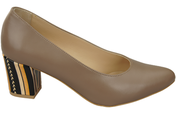 Dámská obuv Dámské lodičky Cappuccino Přírodní kůže s ozdobným podpatkem 158 ElitaBut