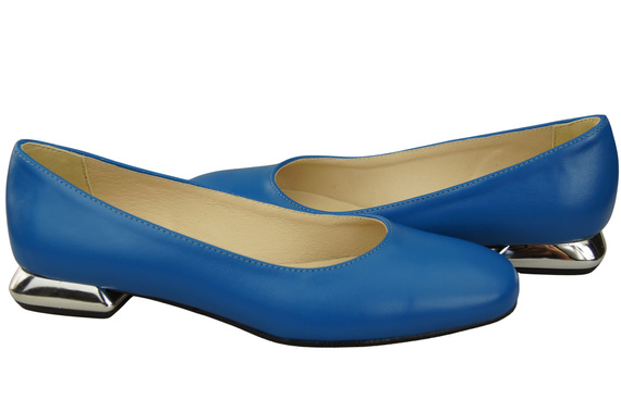 Plochá dámská obuv Modrý ozdobný podpatek Přírodní kůže 209 ElitaBut