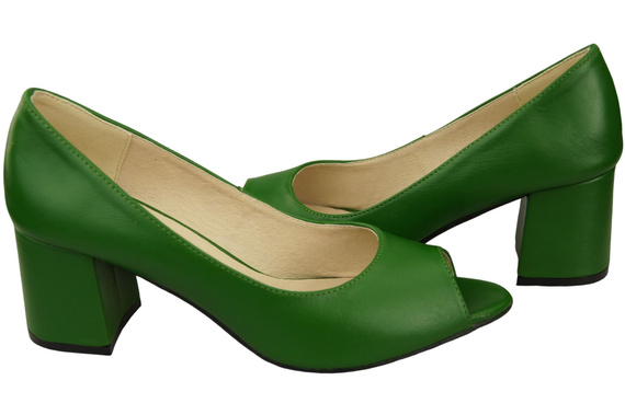 Dámská obuv PEEP TOE Green Lodičky z přírodní kůže s potaženým podpatkem 192 ElitaBut