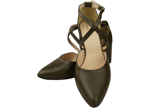 Elegantní Olive kožené sandály s otevřenými boky na robustním podpatku 218 ElitaBut
