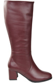 Pohodlné dámské boty Maroon Low Heel Natural Leather 212 ElitaBut