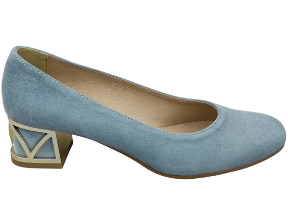 Pohodlné dámské boty Světle modrá lodičky s ozdobným podpatkem Přírodní semišová kůže 219 Od ElitaBut