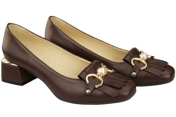 Dámská obuv Dámské lodičky zdobené střapcem Čokoládová přírodní kůže 195 ElitaBut