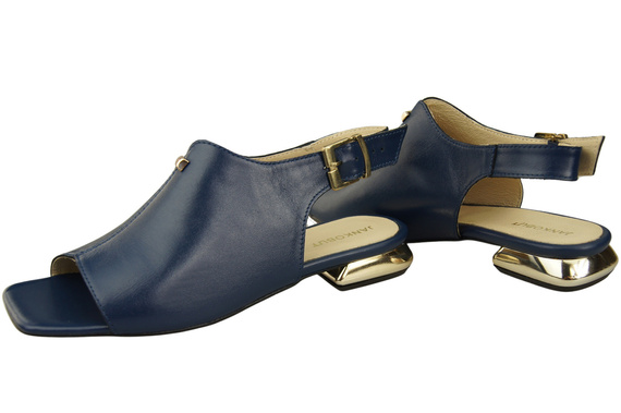 Pohodlná dámská obuv Sandály Navy Blue Flat Gold Heel Natural Leather 207 ElitaBut