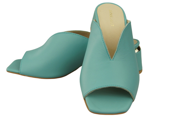 Dámské žabky na podpatku Tyrkysová přírodní kůže 210 ElitaBut