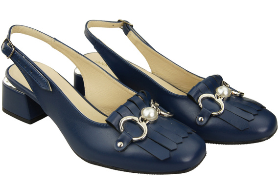 Dámská obuv Navy Blue Sandals Embellished with Fringed Natural Leather 208 ElitaBut