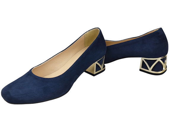 Pohodlné dámské boty Námořnická modř lodičky s ozdobným podpatkem Přírodní semišová kůže 219 Od ElitaBut