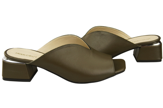 Dámská obuv Žabky na podpatku Olive Natural Leather 210 ElitaBut