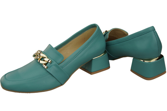 Dámské boty Tyrkysové se zdobeným řetízkem Dámské mokasíny Přírodní kůže 193 ElitaBut