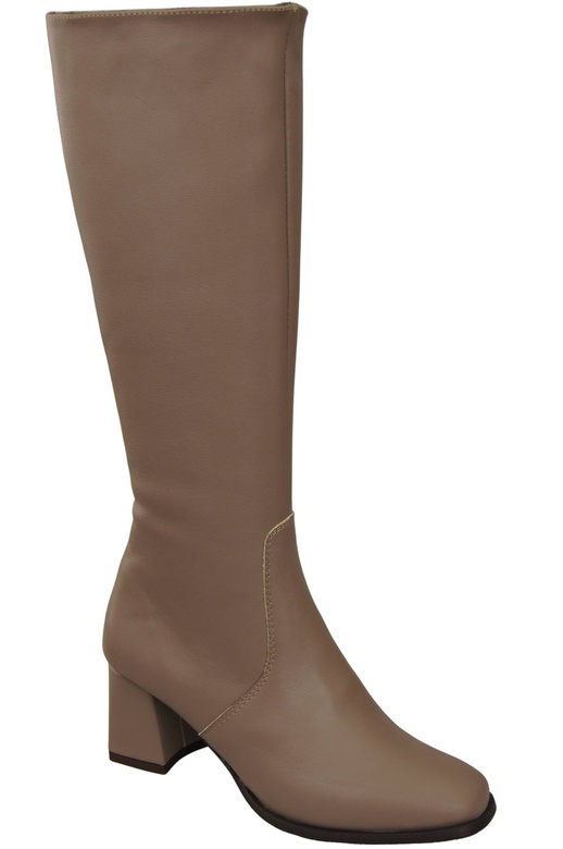 Pohodlné dámské kozačky Cappuccino Dark Low Heel Natural Leather 212 ElitaBut