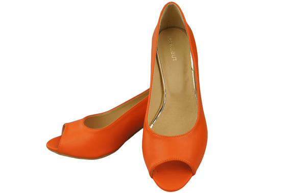 Dámská obuv PEEP TOE Orange Lodičky z přírodní kůže s potaženým podpatkem 192 ElitaBut
