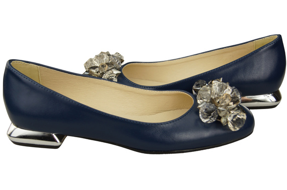 Dámské námořnicky modré lodičky s krystaly z přírodní kůže 216 ElitaBut