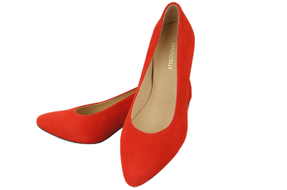 Dámská obuv Červená semišová obuv z přírodní kůže s ozdobným podpatkem 158 s ElitaBut