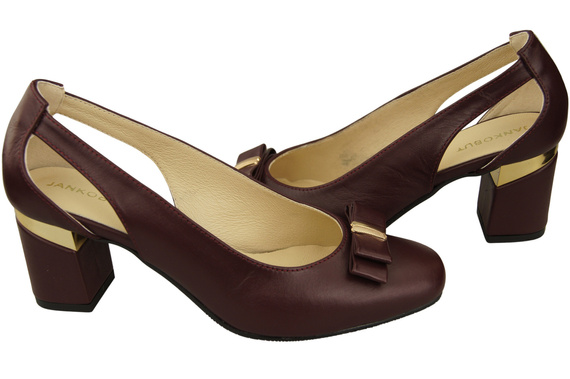 Dámské vínové kožené lodičky s ozdobným podpatkem 199 ElitaBut