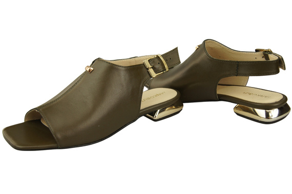 Pohodlné dámské sandály Olive Flat Gold Heel Natural Leather 207 ElitaBut