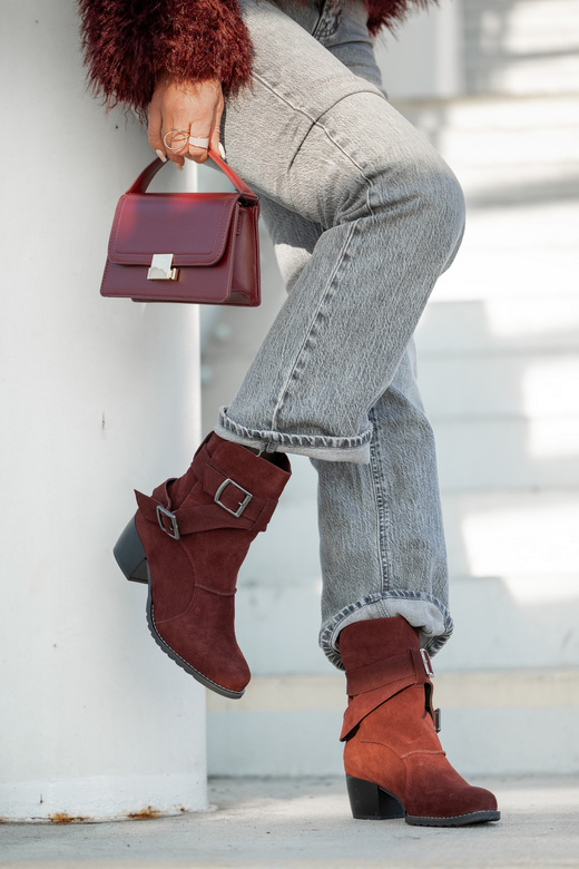 Dámské boty Boty Natural Leather Velour Maroon 119 ElitaBut