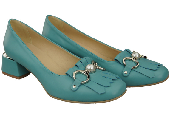 Dámská obuv Střapcem zdobené lodičky Tyrkysová přírodní kůže 195 ElitaBut